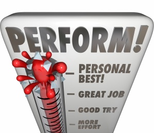 Perform word on a thermometer or gauge measuring your performanc