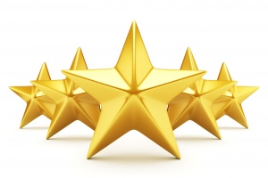 Five star rating - shiny golden stars