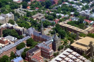 Aerial of Georgetown University in Washington DC.