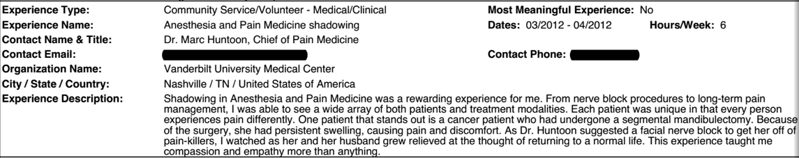 An example of an AMCAS shadowing experience